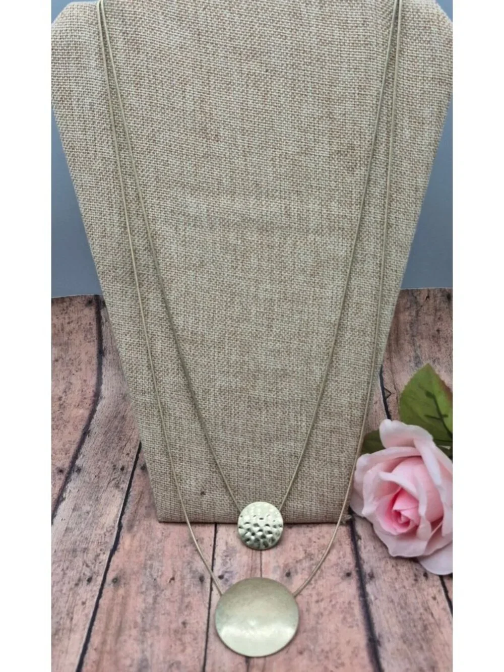 Layered Gold-Tone Necklace With Textured Circular Pendants 31